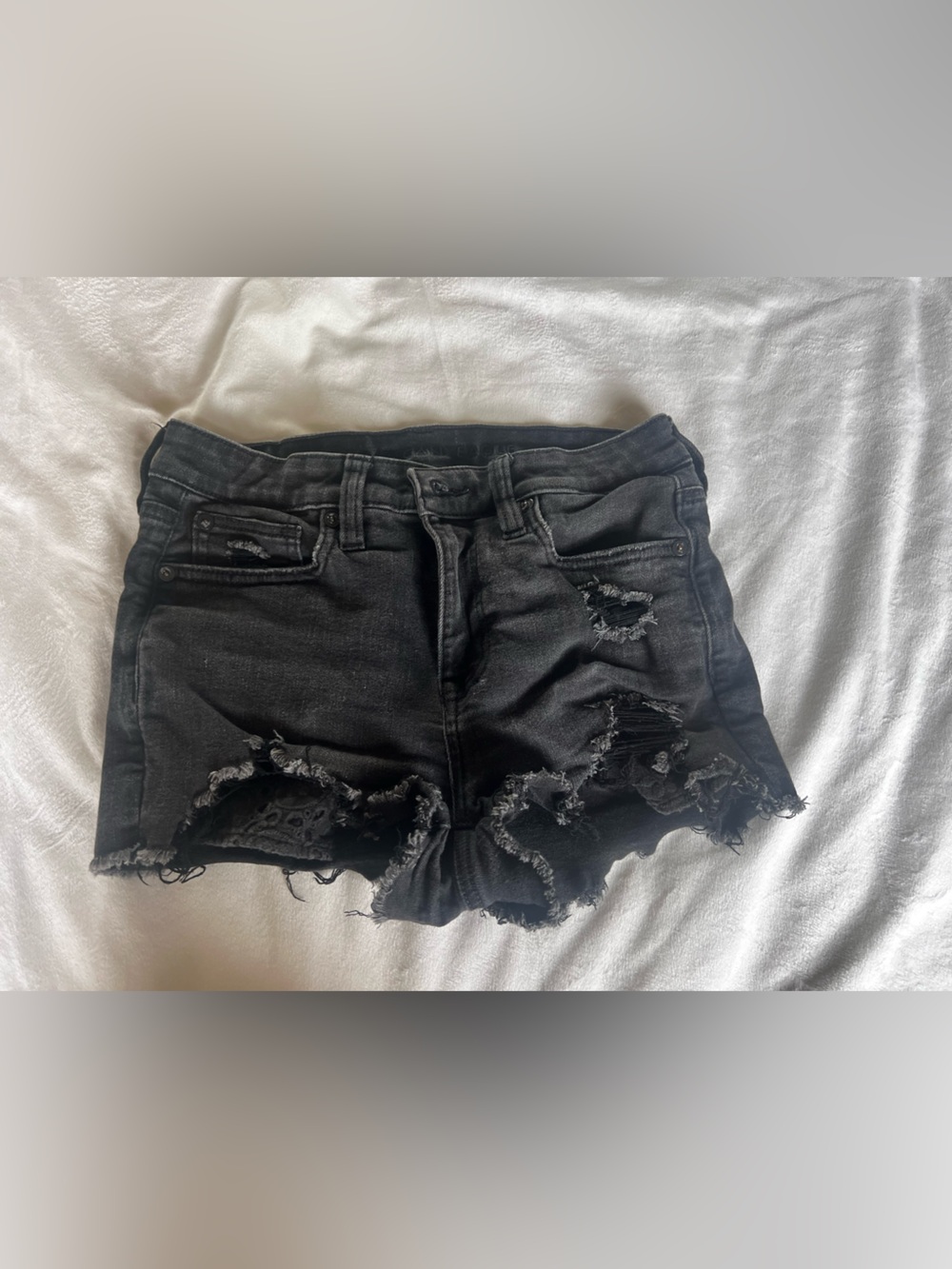 American Eagle Outfitters Black Distressed High-Rise Jean Shorts